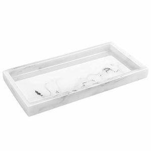 Luxspire Bathroom Vanity Tray, 8 x 4 inch Resin Dresser Jewelry Ring Dish Tank Storage Kitchen Sink Countertop Organizer Plate Holder for Perfume Soap Towel Bathroom Accessories, Mini, White Marble