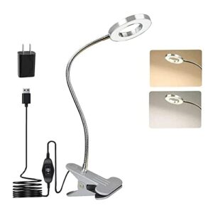 W-LITE 6W LED USB Reading Clip Laptop Lamp for Book,Piano,Bed Headboard,Desk, Eye-Care 2 Light Color Switchable, Adapter Included, Silver