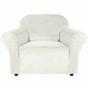 Turquoize Stretch Armchair Covers Velvet Couch Cover for Chair Protectors Cover for Living Room Chair Slipcovers Thick Soft Sofa Cover with Elatic Bottom, Couch Covers for Dogs (Armchair, Off White)