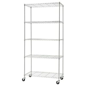 TRINITY Basics EcoStorage TBFZ-0933 5 Tier 36 x 18 x 76 Inch Adjustable Wire Shelving with Wheels for Home, Kitchen, Garage, or Business Use, Chrome