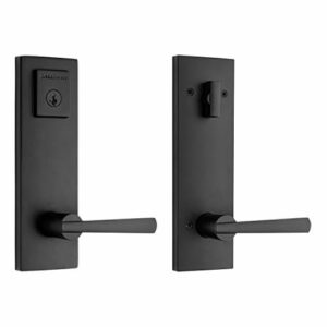 Baldwin Spyglass Single Cylinder Front Door Handleset Featuring Microban Antimicrobial Protection and SmartKey Security in Matte Black , Prestige Series Slim Door Handleset and Square Lever(91830-003)