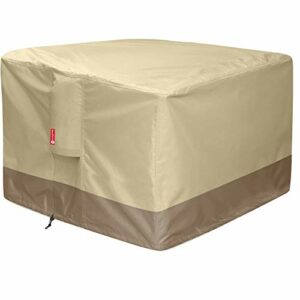 Gas Fire Pit Cover Square - 600D Heavy Duty Patio Outdoor Fire Pit Table Cover with PVC Coating,100% Waterproof,Air Vents,Fits for 30 / 31 / 32 inch Fire Pit / Table Cover (32”L x 32”W x 24”H,Beige)