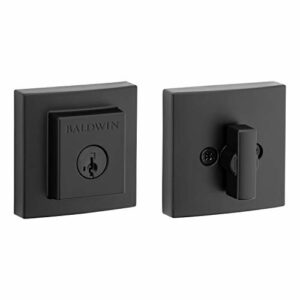 Baldwin Spyglass Single Cylinder Square Deadbolt for Front Door and Garage Door Featuring Microban Antimicrobial Protection and SmartKey® Security in Matte Black, Prestige Series (93800-018)