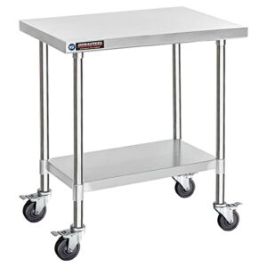 Food Prep Stainless Steel Table - DuraSteel 30 x 36 Inch Metal Table Cart - Commercial Workbench with Caster Wheel - NSF Certified - For Restaurant, Warehouse, Home, Kitchen, Garage