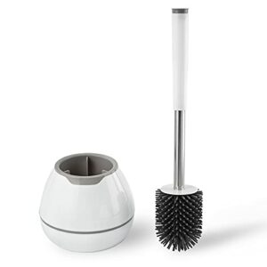 BOOMJOY Toilet Brush with Holder, Toilet Bowl Cleaning Brush Set, Soft Silicone Bristle, Built-in Tweezers, for Bathroom, RV