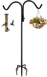 Tuohours 76 Inch Double Shepherd Hook Stand for Outdoor Birdfeeder, Adjustable Two Sided Garden Bird Feeder Pole Holder for Birdhouse Planter Solar Light Lantern, Black, 1 Pack