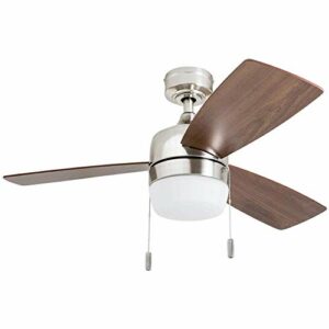 Honeywell Ceiling Fans Barcadero - 44-in Contemporary Indoor Fan - LED Ceiling Fan with Light and Pull Chain - Room Fan with Dual Finish Blades - Dual Mount Ceiling Fan - 50616-01 (Brushed Nickel)