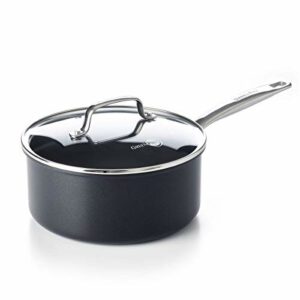 GreenPan Chatham Black Prime Midnight Hard Anodized Healthy Ceramic Nonstick, 3QT Saucepan Pot with Lid, PFAS-Free, Dishwasher Safe, Oven Safe, Black