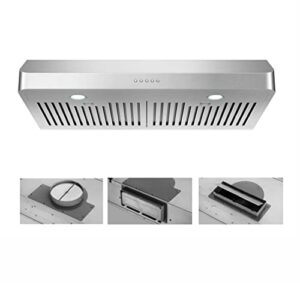 30 Inch Under Cabinet Range Hood Kitchen Vent Hood,Built in Range Hood for Ducted in Stainless Steel, 400 CFM with Permanent Stainless Steel Filters