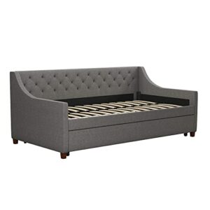Novogratz Her Majesty Upholstered Daybed and Trundle, Twin Over Twin, Grey Linen