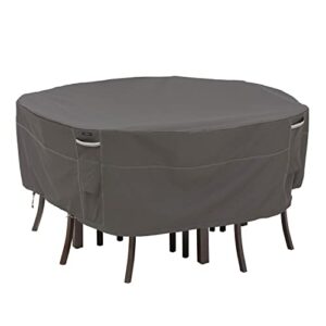 Classic Accessories Ravenna Waterproof Round Patio Table & Chair Set Cover, Outdoor Dining General Purpose Furniture Covers with Cord Lock & Padded Handles, 94 inch, Outdoor Table Cover