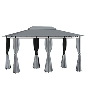 Outsunny 10' x 13' Outdoor Soft Top Pergola Gazebo with Curtains, 2-Tier Steel Frame Gazebo for Patio, Sage Grey