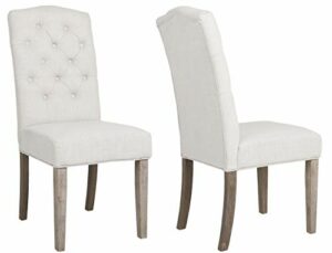 BTEXPERT BB5098-2 French High Back Tufted Upholstered Dining Chair, Set of 2, Ivory Beige Linen Fabric