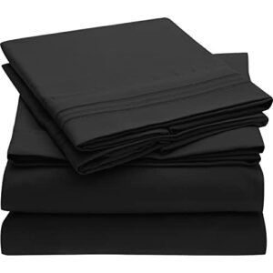 Mellanni Black Sheets King Size - Hotel Luxury 1800 Bedding Sheets & Pillowcases - Extra Soft Cooling Bed Sheets - Deep Pocket up to 16