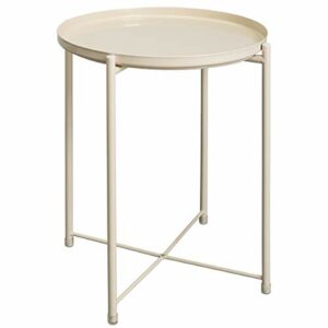 HollyHOME Tray Metal End Table, Sofa Table Small Round Side Tables, Anti-Rust and Waterproof Outdoor & Indoor Snack Table, Accent Coffee Table,（H） 20.28