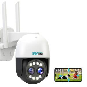 Security Cameras Wireless Outdoor, Sovmiku 8X Optical Zoom Auto Tracking Pan/Tilt 360° View 4MP WiFi PTZ Security Camera Human Detection Floodlight 2-Way Audio Phone/PC View IP66, 24/7 Recording