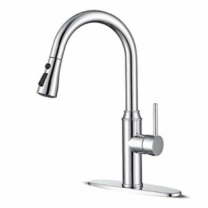 Kitchen faucets with Pull Down Sprayer, faucets for Kitchen Sinks Chrome Kitchen Faucet Stainless Steel Single Handle 1 or 3 Hole with Escutcheon