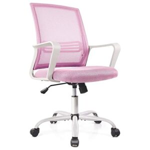 Smugdesk Ergonomic Mid Back Breathable Mesh Swivel Desk Chair with Adjustable Height and Lumbar Support Armrest for Home, Office, and Study, Pink