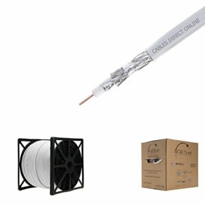 Cables Direct Online 500FT White RG6 Quad Shielded Coax Cable Satellite TV Coaxial Wire, 18 AWG Copper Clad Steel Conductor, Foam PE Core, 60% Aluminum Braid, PVC Jacket, Reel in Box