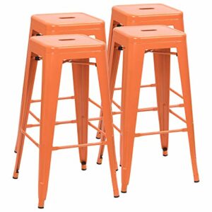 Furmax 30 Inches Metal Bar Stools High Backless Stools Indoor Outdoor Stackable Kitchen Stools Set of 4 (Orange)