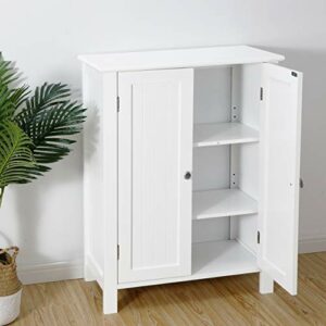 ZENY Bathroom Floor Storage Cabinet with Double Door + Adjustable Shelf, Wooden Organizer Cabinet for Living Room, Bathroom, Bedroom, Modern Home Furniture, White