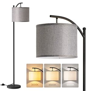 addlon Floor Lamp with 3cct LED Bulb, Lamp for Living Room with Grey Linen Lamp Shade, Modern Standing Lamp Floor Lamps for Bedrooms - Black