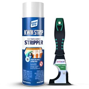 Klean Strip Kwik Stripper - Paint Remover For Wood Plastic Metal and Concert Surface - Antique Furniture Refinisher - Available with Premium Quality Centaurus AZ Flexible Putty Knife-16oz