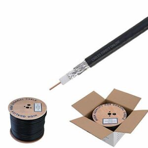 RG6 500ft Dual Shield Coaxial Cable, 18 AWG Copper Clad Steel Conductor, Foam PE Core, 60% aluminum braid, PVC Jacket, Reel in Box (500FT, Black)