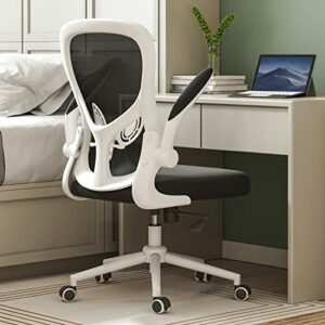 Hbada Ergonomic Office Chair Work Desk Chair Computer Breathable Mesh Chair with Adjustable Lumbar Support and Flip-up Arms, White