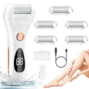 Callus Remover for Feet, Rechargeable Foot Scrubber Electric Foot File Pedicure Tools for Feet Electronic Callus Shaver Waterproof Pedicure kit for Cracked Heels and Dead Skin with 5 Roller Heads