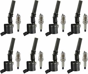 ENA Set of 8 Platinum Spark Plug and 8 Ignition Coil Pack Compatible with Ford Mercury Lincoln Crown Victoria Grand Marquis Town Car E-150 4.6L V8 Replacement for FD503 SP493