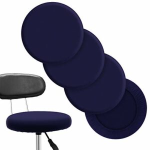 Round Bar Stool Seat Covers Washable Stool Cushion Slipcover Elastic Bar Chair Covers for 14-17 Inch Chair (Navy Blue,4 Pieces)