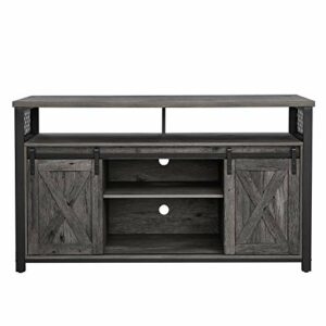 VASAGLE TV Stand for 55-inch Televisions with Sliding Barn Doors and Adjustable Storage Shelves, Entertainment Center, Charcoal Gray + Black