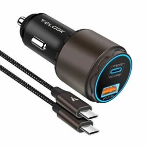 VELOGK Super Fast Type C Car Charger [73W Turbo], Metal Adaptive 55W 45W PPS/PD&QC3.0 USB C Car Adapter[Super Fast Charging 2.0]for Samsung S22/S21/S20 Ultra/Note 20/10 Plus,iPad Pro/Air,Macbook,Pixel