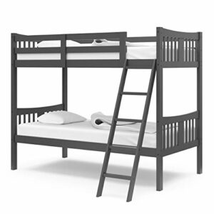 Storkcraft Caribou Solid Hardwood Twin Bunk Bed with Ladder and Safety Rail, Gray