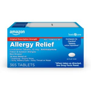 Amazon Basic Care Allergy Relief Loratadine Tablets 10 mg, White, 365 Count
