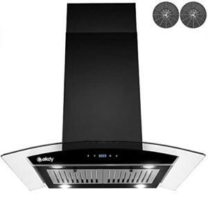 AKDY 36 in. 343 CFM Convertible island Mount Range Hood in Black Painted Stainless Steel with Glass and Carbon Filters
