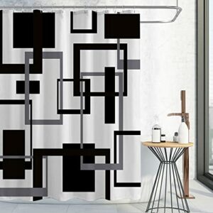 Gibelle Black and White Shower Curtain, Black Grey Geometric Fabric Shower Curtain Set, Abstract Mid Century Modern Minimalist Waterproof Shower Curtain for Bathroom Decor, 72 x 72