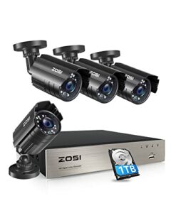 ZOSI 1080P Security Camera System with 1TB Hard Drive H.265+ 8CH 5MP Lite HD-TVI Video DVR Recorder with 4X HD 1920TVL 1080P Indoor Outdoor Weatherproof CCTV Cameras ,Motion Alert,Remote Access