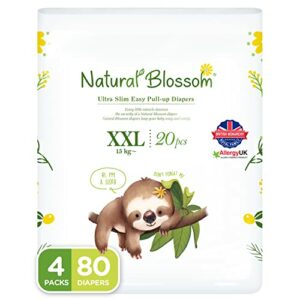 Natural Blossom Easy Pull-up Diaper Pants | Size (6) 4T-5T (33 lbs+) | 80 Count (20ea*4packs) | Vegan - Super Soft - Hypoallergenic - Ultra-Slim