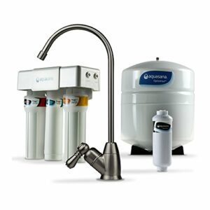 Aquasana Reverse Osmosis Under Sink Water Filter System - Filters 95% Of Fluoride - Kitchen Counter Faucet Filtration - Brushed Nickel - AQ-RO-3.55