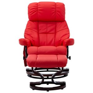 INLIFE Massage Reclining Chair Red Faux Leather and Bentwood