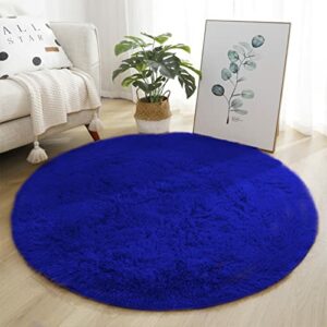 Lifup Soft Fluffy Round Area Rug, Cozy Plush Shaggy Circle Carpet for Living Room Bedroom Home Décor Royal Blue 2.6 Feet