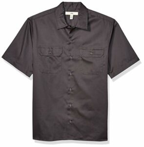 Amazon Essentials Men's Short-Sleeve Stain and Wrinkle-Resistant Work Shirt, Grey, Medium