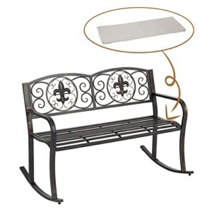 Outdoor Metal Rocking Chair Patio Rocking Bench with Cushion (1, 2-seat)