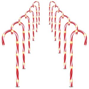 Joiedomi 17” Christmas Candy Cane Pathway Markers Lights with Stake, Set of 12 Christmas Candy Cane Stakes Lights for Christmas Party Walkway Patio Garden Holiday Outdoor Decoration