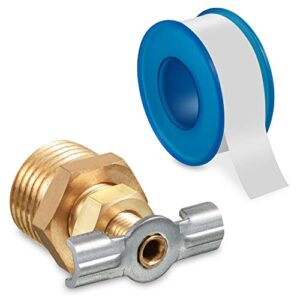 1/2'' RV Water Heater Replacement Drain Valve with Tape, Durable Brass Construction RV Water Heater Drain Plug for RV, and Trailer Water Heater (1 Pack)