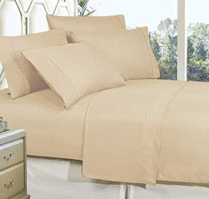 Celine Linen Best, Softest, Coziest Bed Sheets Ever! 1800 Thread Count Egyptian Quality Wrinkle-Resistant 4-Piece Sheet Set with Deep Pockets, Queen Cream/Tan