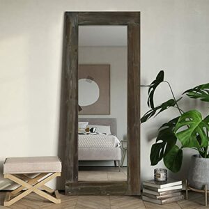 MAYEERTY Floor Mirror Full Length Rustic Wood Frame Body Full Size Large Leaning Wall Mounted Rectangle Farmhouse Hanging Bedroom Living Room Mirrors (58x24in, Grey)