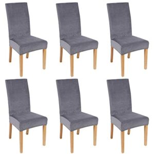 smiry Velvet Stretch Dining Room Chair Covers Soft Removable Dining Chair Slipcovers Set of 6, Silver Grey